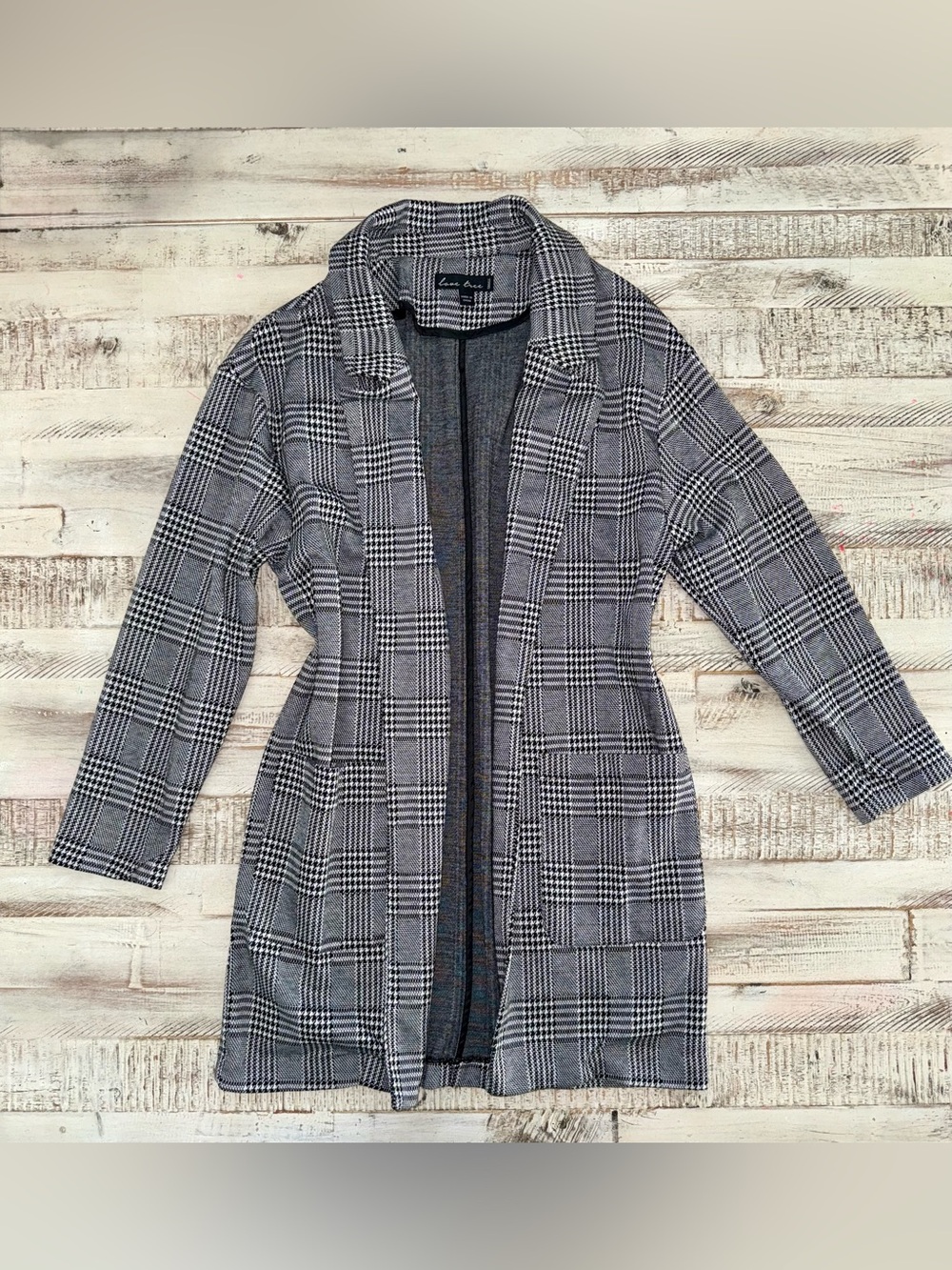 Love Tree Gray Plaid Open-Front Blazer Coat